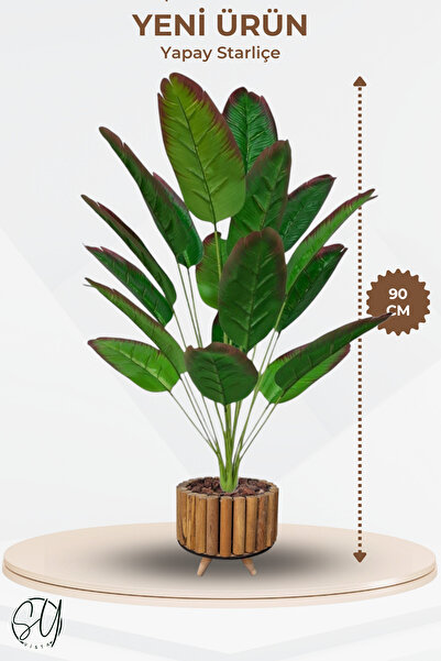 SY Vista Yapay Starliçe - Starliçe 90 cm 18 Yaprak Ahsap Saksılı