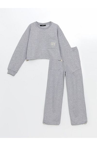 LC Waikiki Lcw Crew Neck Printed Girl's Tracksuit Set