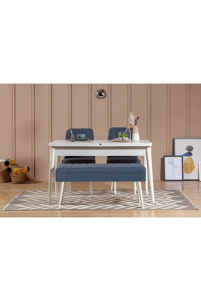 Vivense VİNA AÇILIR MUTFAK MASASI TAKIMI, BEYAZ LACİVERT, 130X80