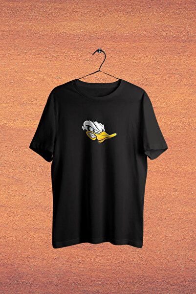 FECCY Tricou negru imprimat din bumbac