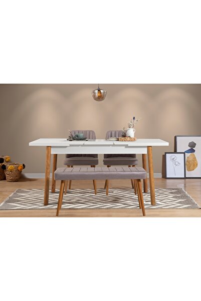 Vivense STORMİ AÇILIR MASA TAKIMI, BEYAZ ATLANTİK GRİ SOHO 0701, 120x75