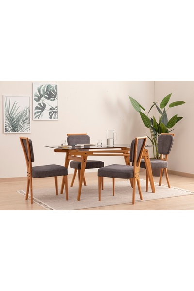 Vivense PALACE CAMLI MASA TAKIMI, ANTRASİT, 160x80