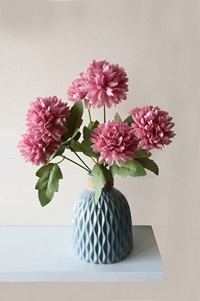 Dekosimge Yapay Büyük Demet Krizantem 7 Kafalı 32 Cm Karanfil Pampas Okaliptus Sarkan Lale Demeti Çit Yapraklı