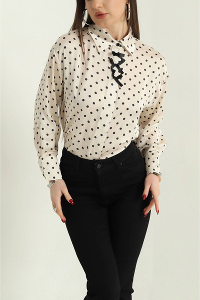 Genel Markalar Yeni Sezon Bej Puantiyeli Saten Gömlek