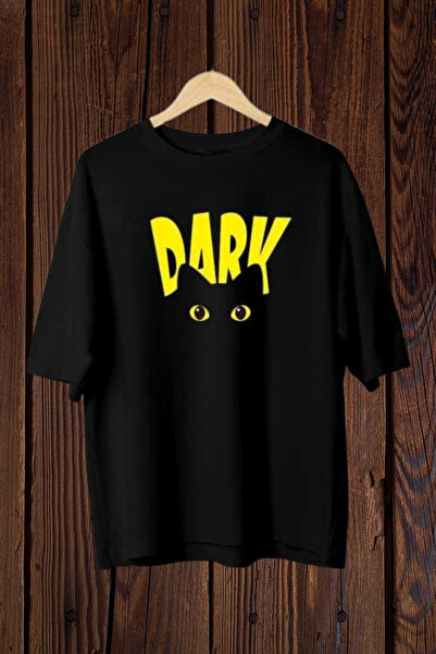 FECCY Tricou oversize din bumbac cu imprimeu închis la culoare
