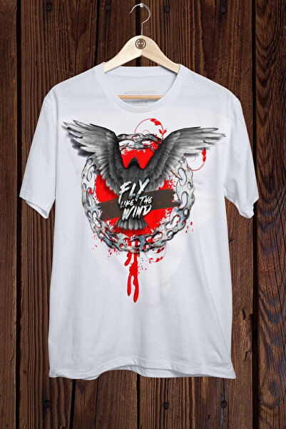 FECCY Tricou din bumbac cu imprimeu tematic FLY LIKE THE WIND