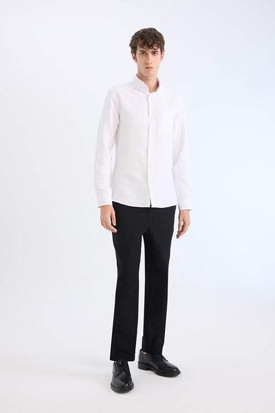 DeFacto Slim-Fit Slim-Fit-Langarmshirt mit Polokragen und Textur T2066AZ25SP