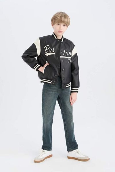 DeFacto Boys Water Repellent Bomber Jacket - College Collar, Snap Closure D5910A825Sp