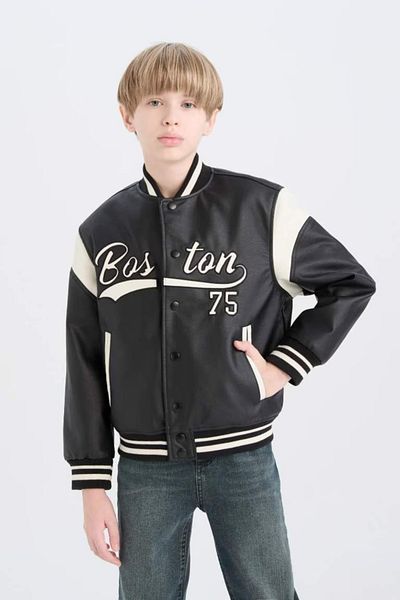 DeFacto Boys Water Repellent Bomber Jacket - College Collar, Snap Closure D5910A825Sp