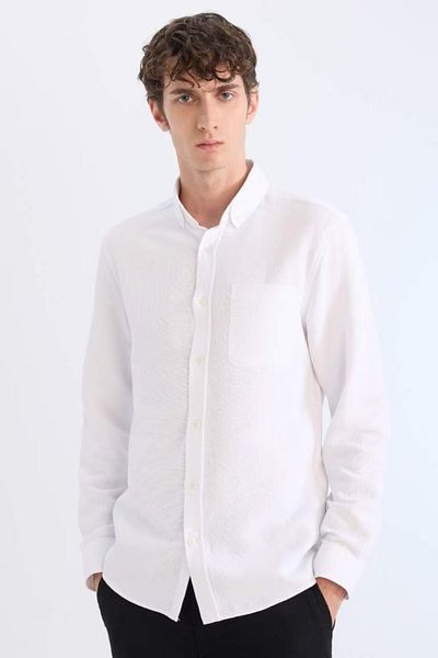 DeFacto Slim-Fit Slim-Fit-Langarmshirt mit Polokragen und Textur T2066AZ25SP