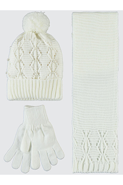 Civil Girls White Girl's Scarf Beanie Gloves Set - 10-13 Years