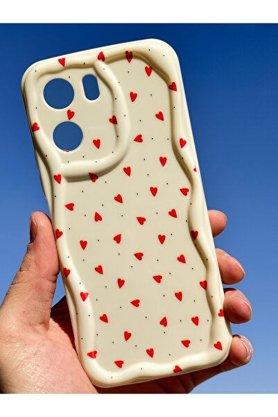 Fibaks Vivo Y16 Case Silicone Cover with Wave Edge Red Heart Pattern with Camera Protection