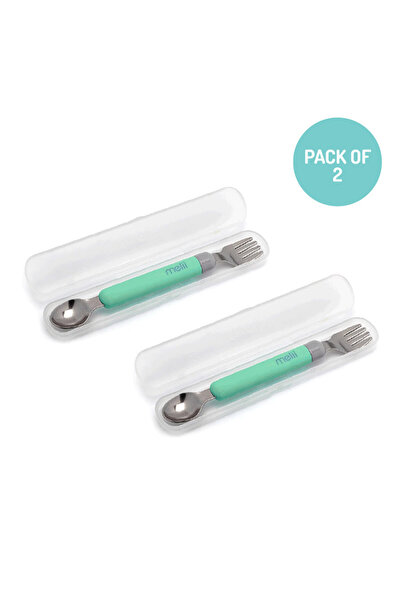 Melii ملعقة وشوكة قابلة للفصل مع حقيبة حمل - عبوة من قطعتين باللونين الأخضر و...