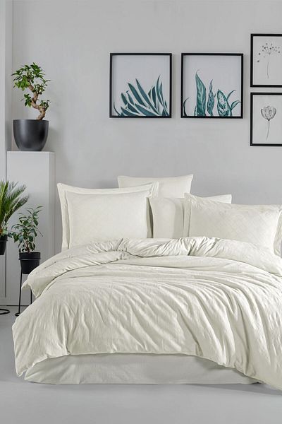 Sudem Home Collection Double Premium Jacquard Dowry Bedding Set Cream