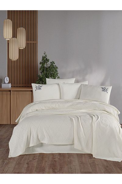 Sudem Home Collection Premium Embroidered Double Pique Set - Oversize, Cream