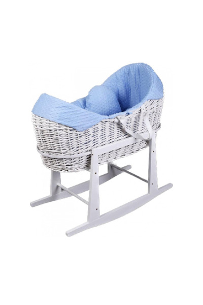 IQTENA سلة موسى مع قاعدة خشبية هزازة - أبيض وأزرق