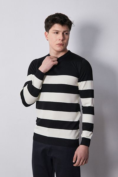Fulla Moda Πλεκτό πουλόβερ με ριγέ Crew Neck