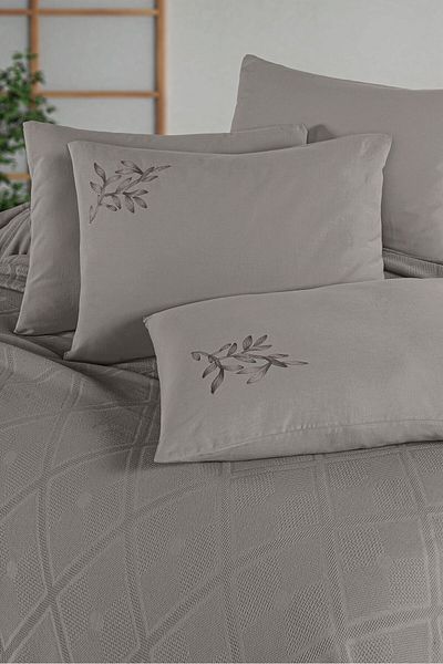 Sudem Home Collection Premium Double Embroidered Pique Set - Oversized Mink