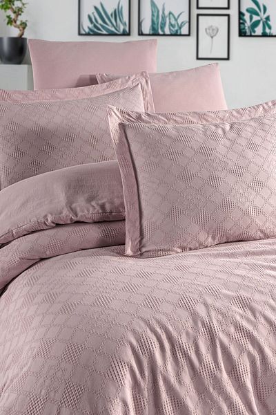 Sudem Home Collection Double Premium Jacquard Dowry Bedding Set Powder