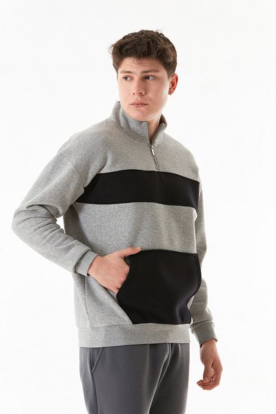 Fulla Moda Φούτερ με 3 νήματα με μισό φερμουάρ καγκουρό τσέπη