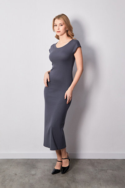 Fulla Moda Βασικό φόρεμα με σχισμή ραβδώσεων