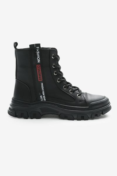 Tonny Black Γυναικείες μαύρες δερμάτινες μπότες με θερμική σόλα με κορδόνια και φερμουάρ