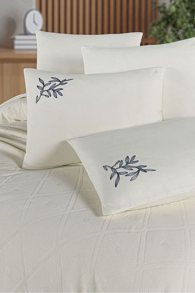 Sudem Home Collection Premium Embroidered Double Pique Set - Oversize, Cream