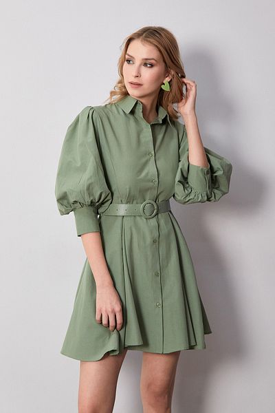 Fulla Moda Φόρεμα με μπαλόνι με γιακά πουκάμισο με ζώνη