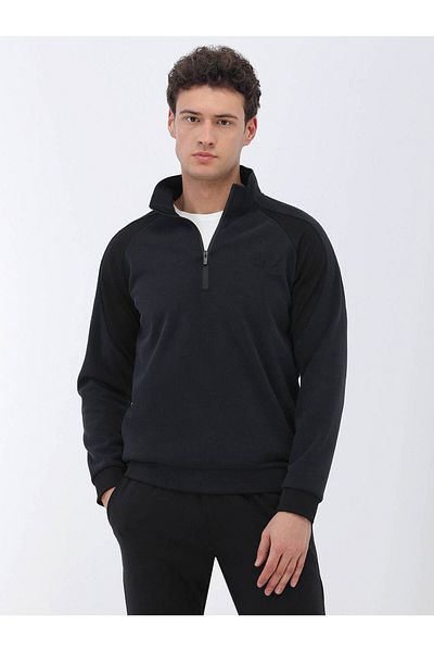 Kip Stand Collar Navy Blue Sweatshirt