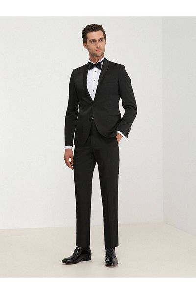 Kip Σαλιάρα Slim Fit Μαύρο Σμόκιν Κοστούμι με σχέδιο