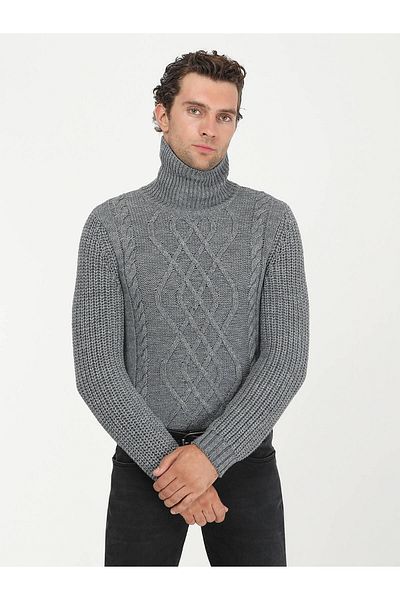 Kip Turtleneck Patterned Gray Wool Blended Knitwear