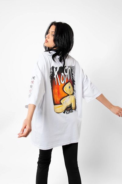 Bak Moda Korn Back Printed Oversize Unisex Λευκό Tshirt