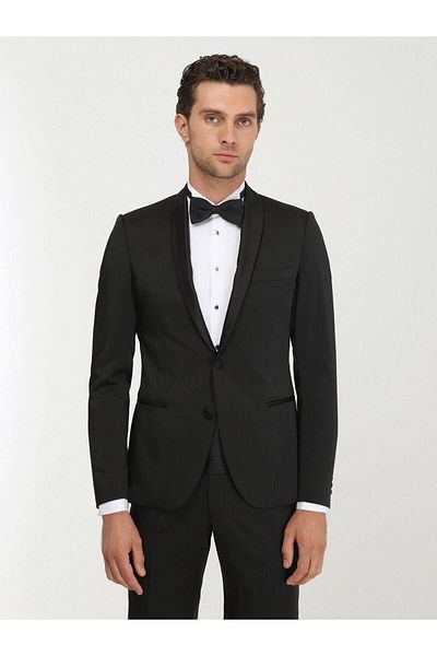 Kip Σαλιάρα Slim Fit Μαύρο Σμόκιν Κοστούμι με σχέδιο