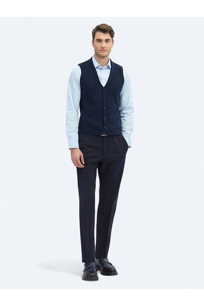 Kip Navy Blue Knitwear Plain Vest