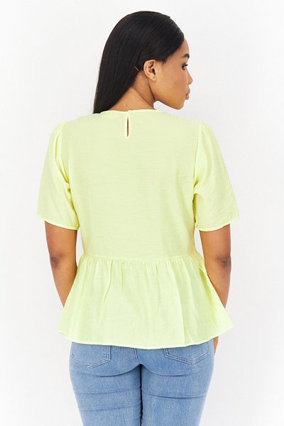 TAIFUN Women Round Neck Shorts Sleeve Plain Blouse, Lime Yellow