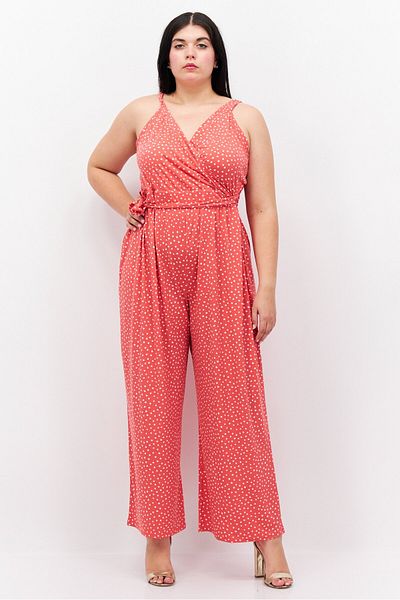 41 Hawthorn Women Plus Size Polka Dots Sleeveless Jumpsuits, Pink