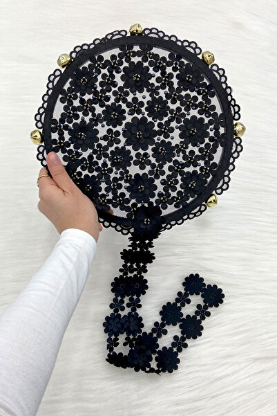 ZEYMERADE Black Floral Shiny Stone Bridal Tambourine, Wedding Henna Promise C...