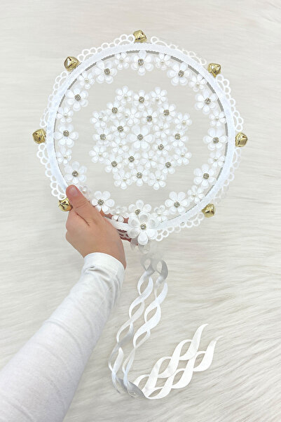 ZEYMERADE دف الزفاف الأبيض الزهري اللامع، حناء الزفاف وعد الختان العازبة مع ا...