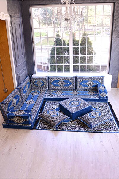 BAKIRÖZÜ HOME Şark Köşesi Takımı Konsepti Mavi Yahyalı Modeli Koltuk Takımı S...