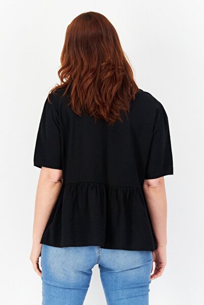 TAIFUN Women Round Neck Short Sleeve Plain Top, Black