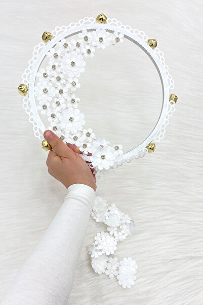 ZEYMERADE دف الزفاف الأبيض الزهري اللامع، حناء الزفاف وعد الختان العازبة مع ا...