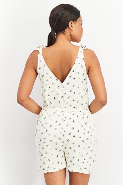 PIECES Women Floral Printed Sleeveless Playsuit, Ivory