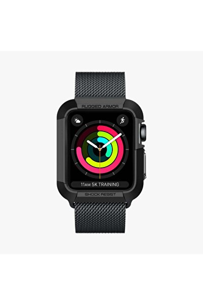 Spigen Apple Watch 42mm (Seri 3/2/1) Kılıf Rugged Armor Matte Black - SGP11496