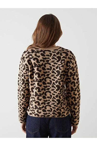 LC Waikiki Pulover de tricotaj pentru femei LCW Vision Crew Deck cu imprimeu leopard