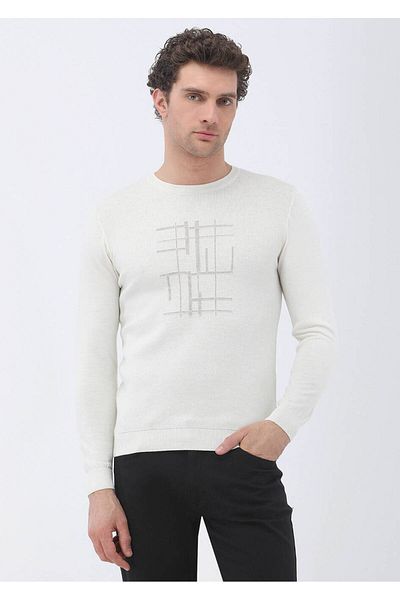 Kip Crew Neck Ecru Knitwear - Wool Blended