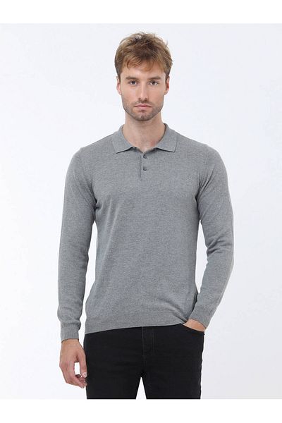 Kip Gray Polo Neck Cotton Blended Knitwear