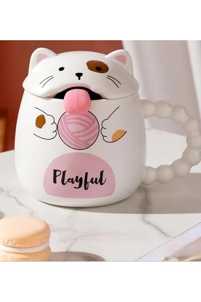 Gift Moda Ceramic Mug with Cute Cat Lid