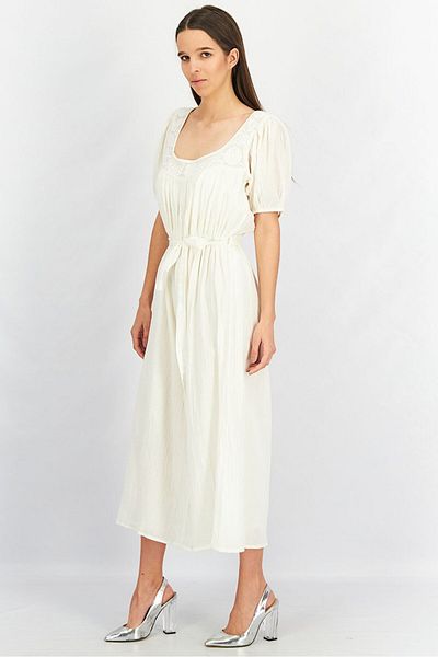 Asos Design Women Petite Embroidered Detail Short Sleeves Jumpsuit, Off White