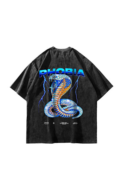 Sokak Butik تي شيرت أسود كبير الحجم مطبوع عليه ظهر فوبيا للجنسين