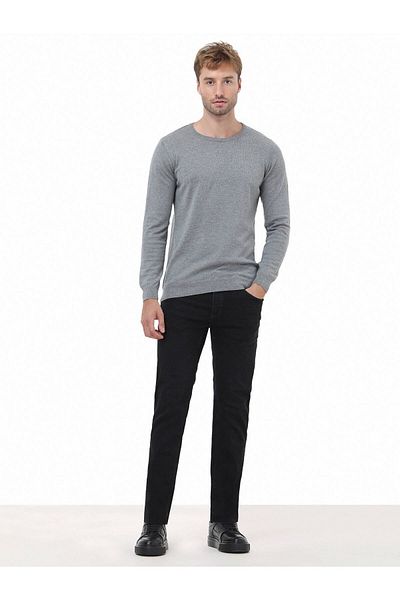 Kip Crew Neck Gray Cotton Blend Knitwear